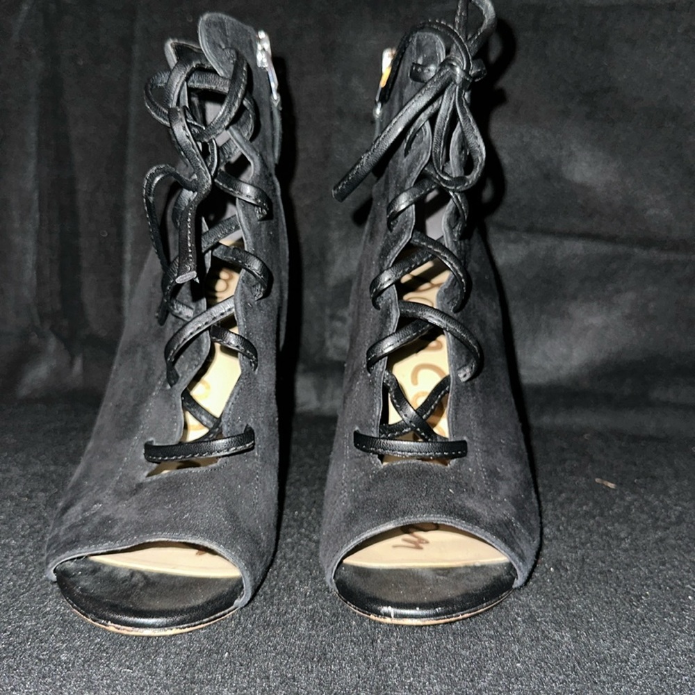 Sam Edelman suede and leather open toe ankle booties